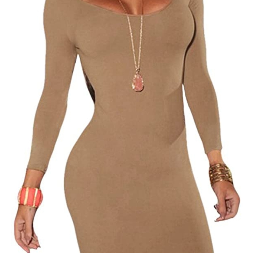 Crew neck 3/4 Sleeve Spandex Sttetchy Bodycon Dres